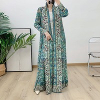 معطف نسائي متوسط الطول مطوي ، بأكمام طويلة ، فوق الركبة ، عباية مطبوعة ، رفيعة ، مياكي ، مطوي ، موضة ، - Image 3